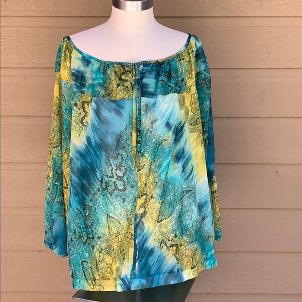 NWT Theme Sheer Paisley Print Dolman Blouse 1X